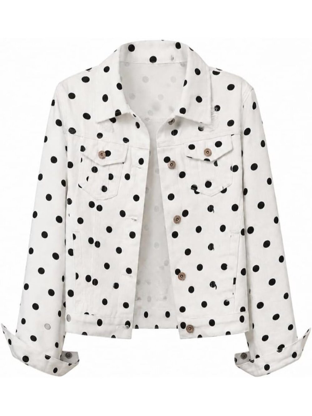〽️Women's White Polka Dot Cropped Distressed Jean Jacket Ripped Denim Coat